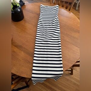 Edikted navy blue and White Striped tube top maxi dress